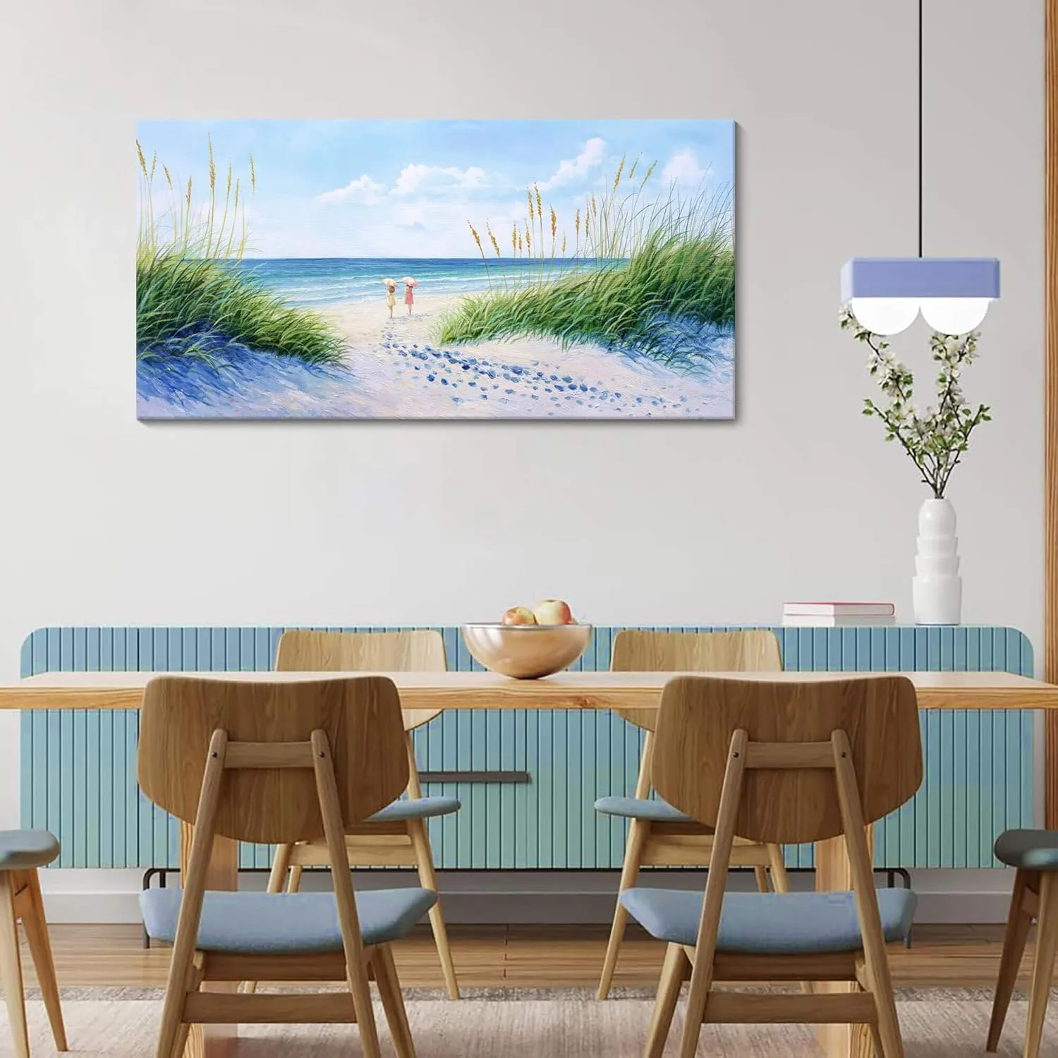 Coastal Wall Art - Large Landscape Wall Art for Living Room, Bedroom Pictures, Ocean Beach Artwork, Blue Wall Art, Above Bed Decor, Coastal Landscape Wall Art,Framed Beach Pinting 24×48IN