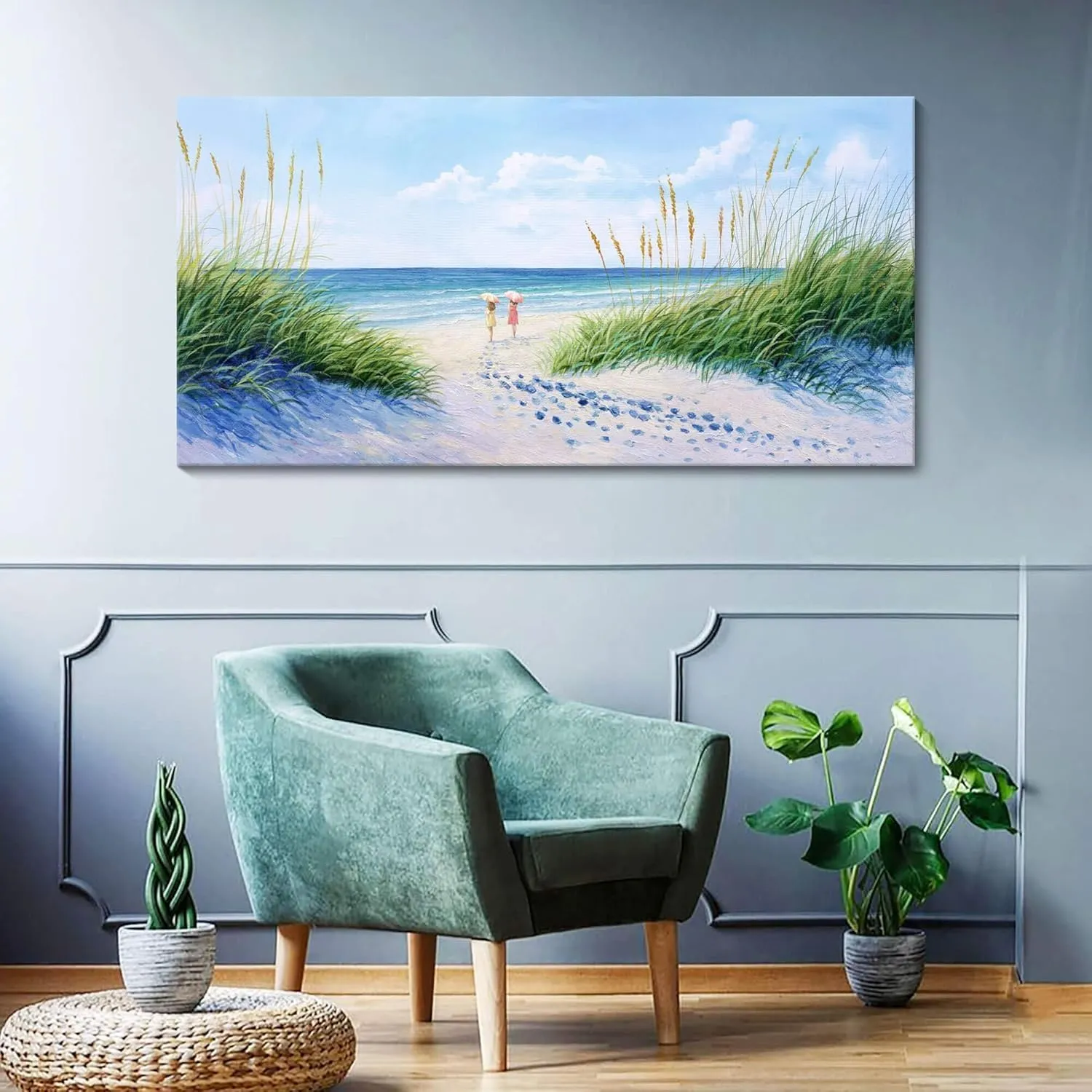 Coastal Wall Art - Large Landscape Wall Art for Living Room, Bedroom Pictures, Ocean Beach Artwork, Blue Wall Art, Above Bed Decor, Coastal Landscape Wall Art,Framed Beach Pinting 24×48IN