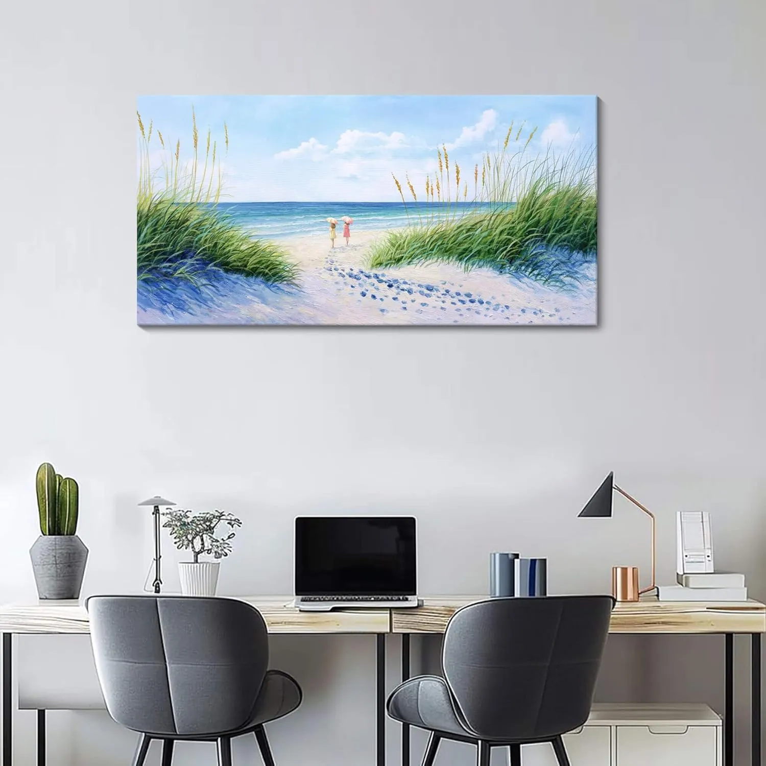 Coastal Wall Art - Large Landscape Wall Art for Living Room, Bedroom Pictures, Ocean Beach Artwork, Blue Wall Art, Above Bed Decor, Coastal Landscape Wall Art,Framed Beach Pinting 24×48IN