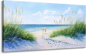 Coastal Wall Art - Large Landscape Wall Art for Living Room, Bedroom Pictures, Ocean Beach Artwork, Blue Wall Art, Above Bed Decor, Coastal Landscape Wall Art,Framed Beach Pinting 24×48IN