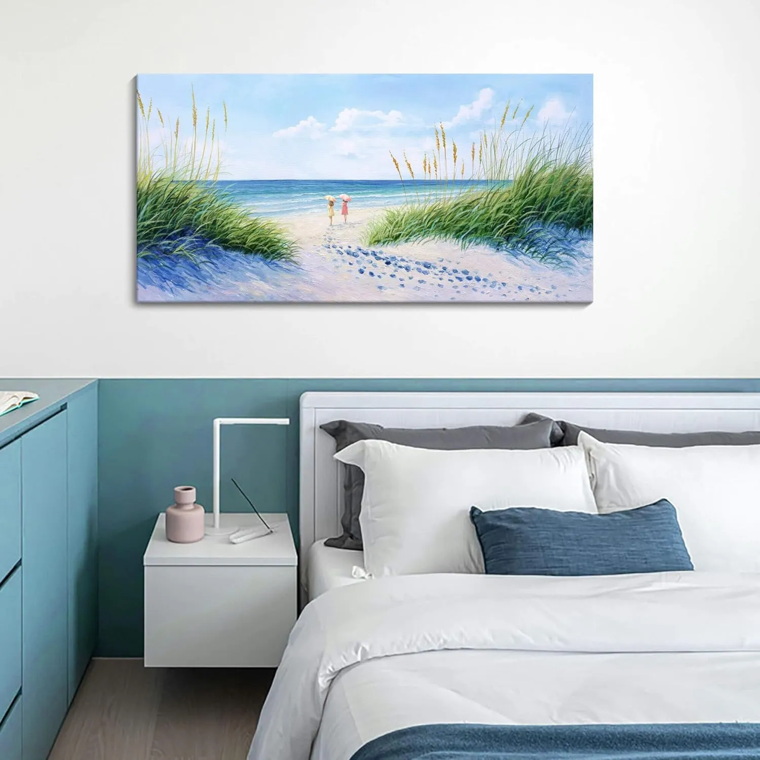 Coastal Wall Art - Large Landscape Wall Art for Living Room, Bedroom Pictures, Ocean Beach Artwork, Blue Wall Art, Above Bed Decor, Coastal Landscape Wall Art,Framed Beach Pinting 24×48IN