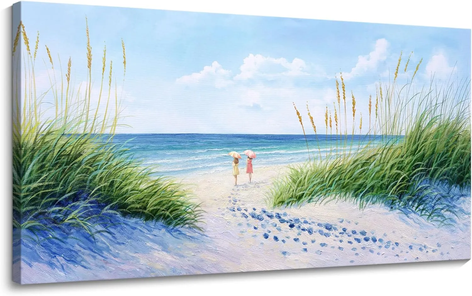Coastal Wall Art - Large Landscape Wall Art for Living Room, Bedroom Pictures, Ocean Beach Artwork, Blue Wall Art, Above Bed Decor, Coastal Landscape Wall Art,Framed Beach Pinting 24×48IN