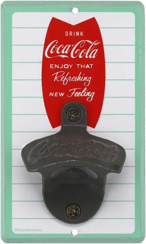 Coca-Cola Striped Wall Bottle Opener - Vintage Coca-Cola Bottle Opener Made With Wood and Cast Metal - Great Gift Idea