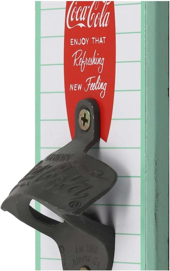 Coca-Cola Striped Wall Bottle Opener - Vintage Coca-Cola Bottle Opener Made With Wood and Cast Metal - Great Gift Idea