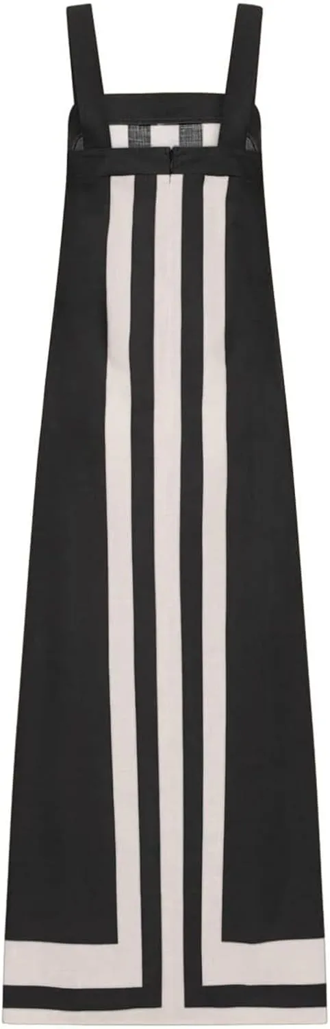 Color Block Dress for Women Sleeveless Boho Shoulder Strap Striped Flowy Beach Casual Summer Cover Up Maxi Long Dress