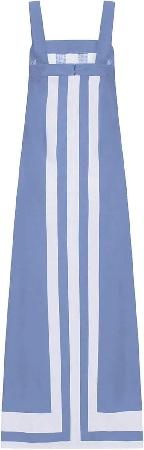 Color Block Dress for Women Sleeveless Boho Shoulder Strap Striped Flowy Beach Casual Summer Cover Up Maxi Long Dress