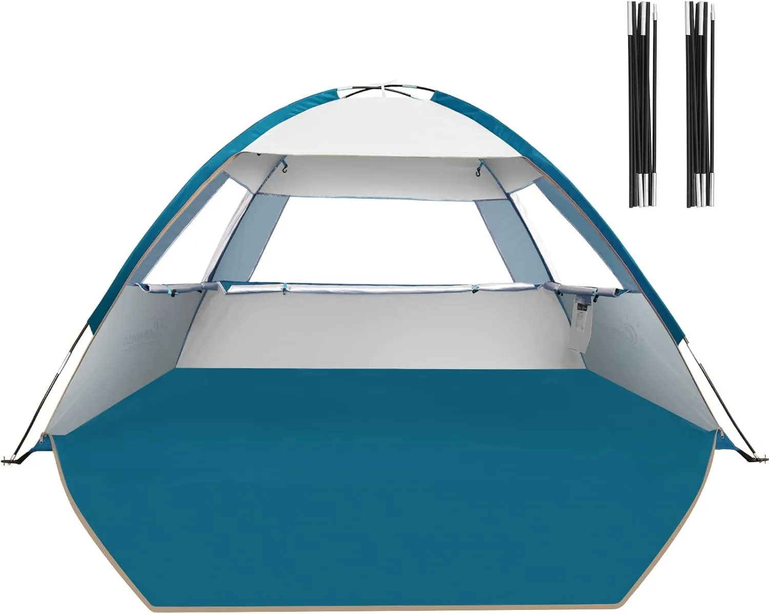 COMMOUDS Beach Tent with 2 Replacement Poles for 3 Person, UPF 50  Beach Tent Sun Shade with Tent Poles for Fishing, Backyard or Picnics, Silver