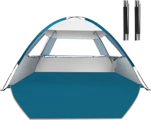 COMMOUDS Beach Tent with 2 Replacement Poles for 3 Person, UPF 50  Beach Tent Sun Shade with Tent Poles for Fishing, Backyard or Picnics, Silver