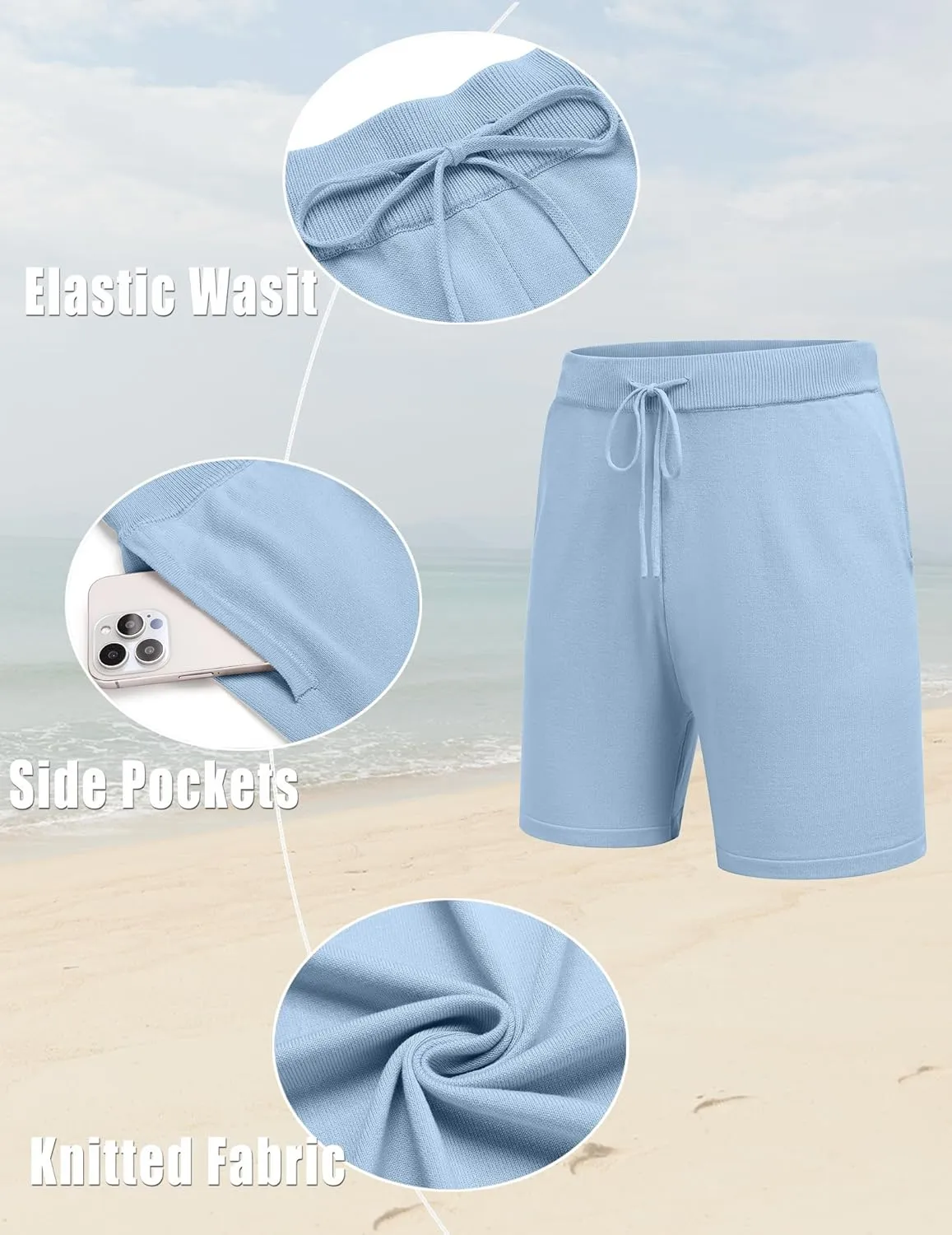 COOFANDY Men's 2 Piece Outfits Summer Short Sets Vintage Knit Button Down Shirt Short Sleeve Polo Casual Beach Suits