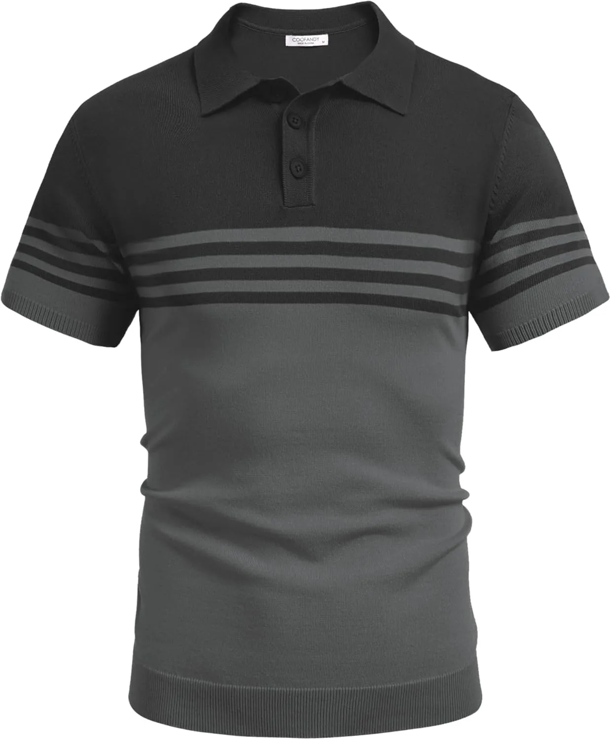 COOFANDY Men's Knit Polo Shirts Short Sleeve Striped Golf Polo Shirts Lightweight Casual Collared T Shirt