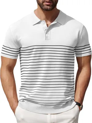 COOFANDY Men's Knit Polo Shirts Short Sleeve Striped Golf Polo Shirts Lightweight Casual Collared T Shirt