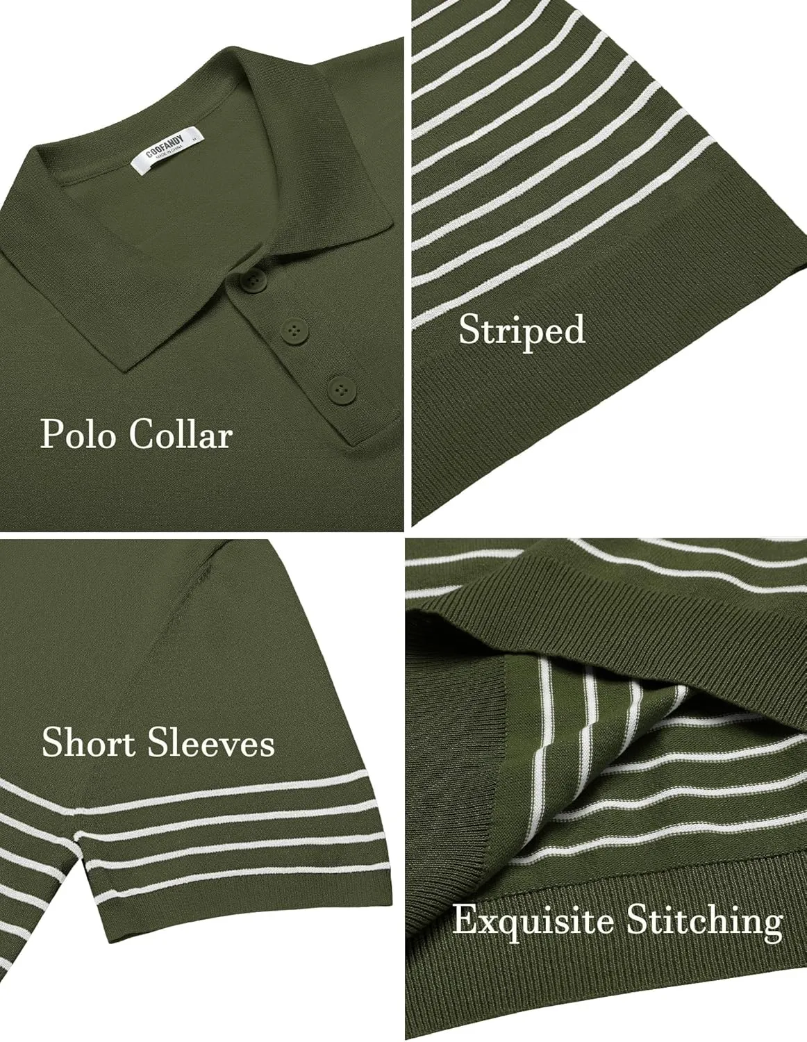 COOFANDY Men's Knit Polo Shirts Short Sleeve Striped Golf Polo Shirts Lightweight Casual Collared T Shirt