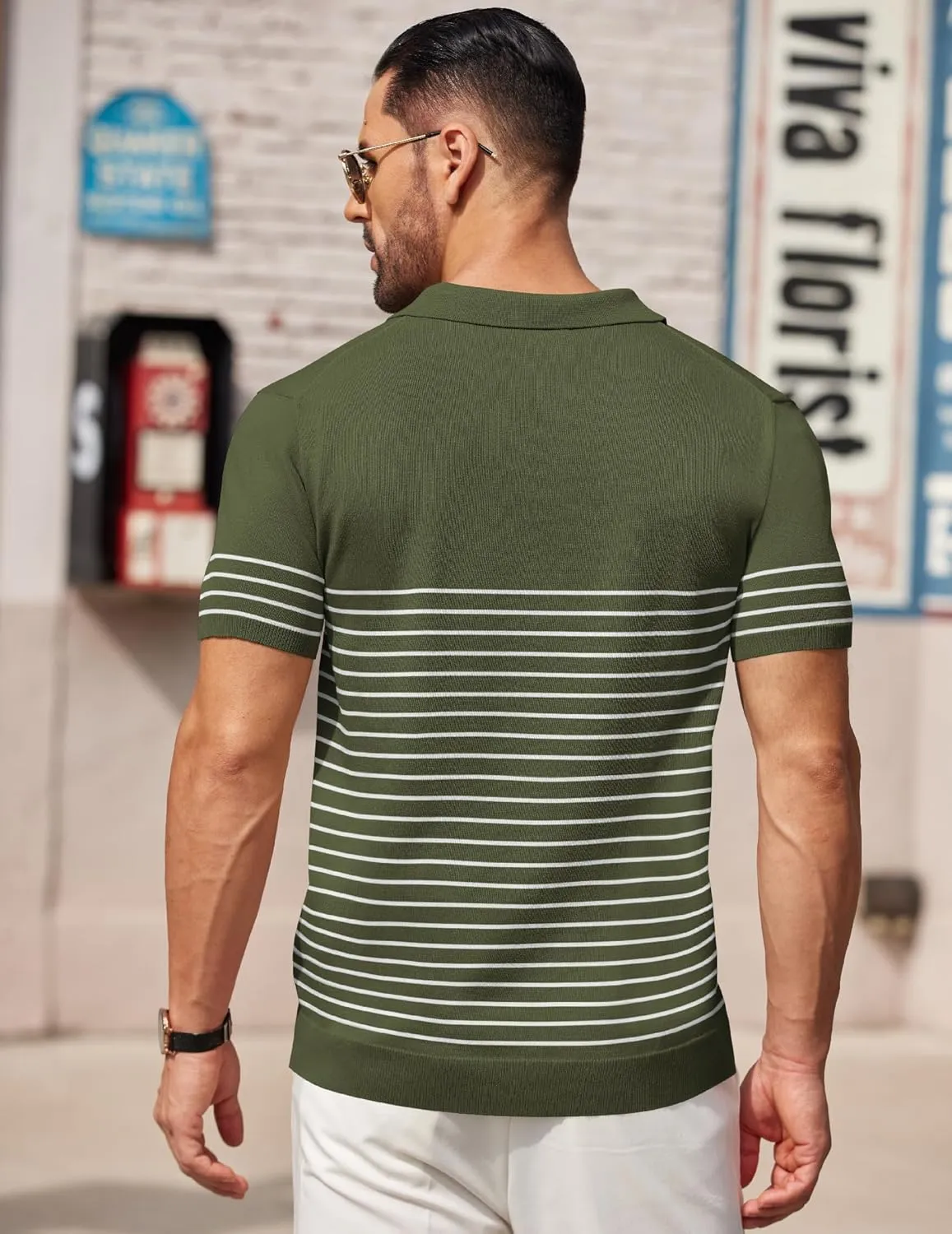 COOFANDY Men's Knit Polo Shirts Short Sleeve Striped Golf Polo Shirts Lightweight Casual Collared T Shirt