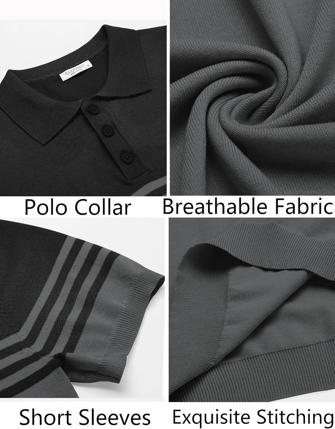 COOFANDY Men's Knit Polo Shirts Short Sleeve Striped Golf Polo Shirts Lightweight Casual Collared T Shirt