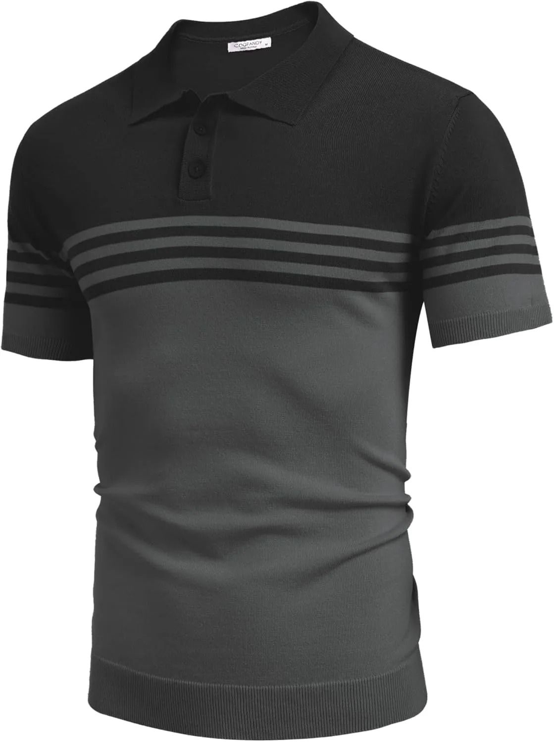 COOFANDY Men's Knit Polo Shirts Short Sleeve Striped Golf Polo Shirts Lightweight Casual Collared T Shirt