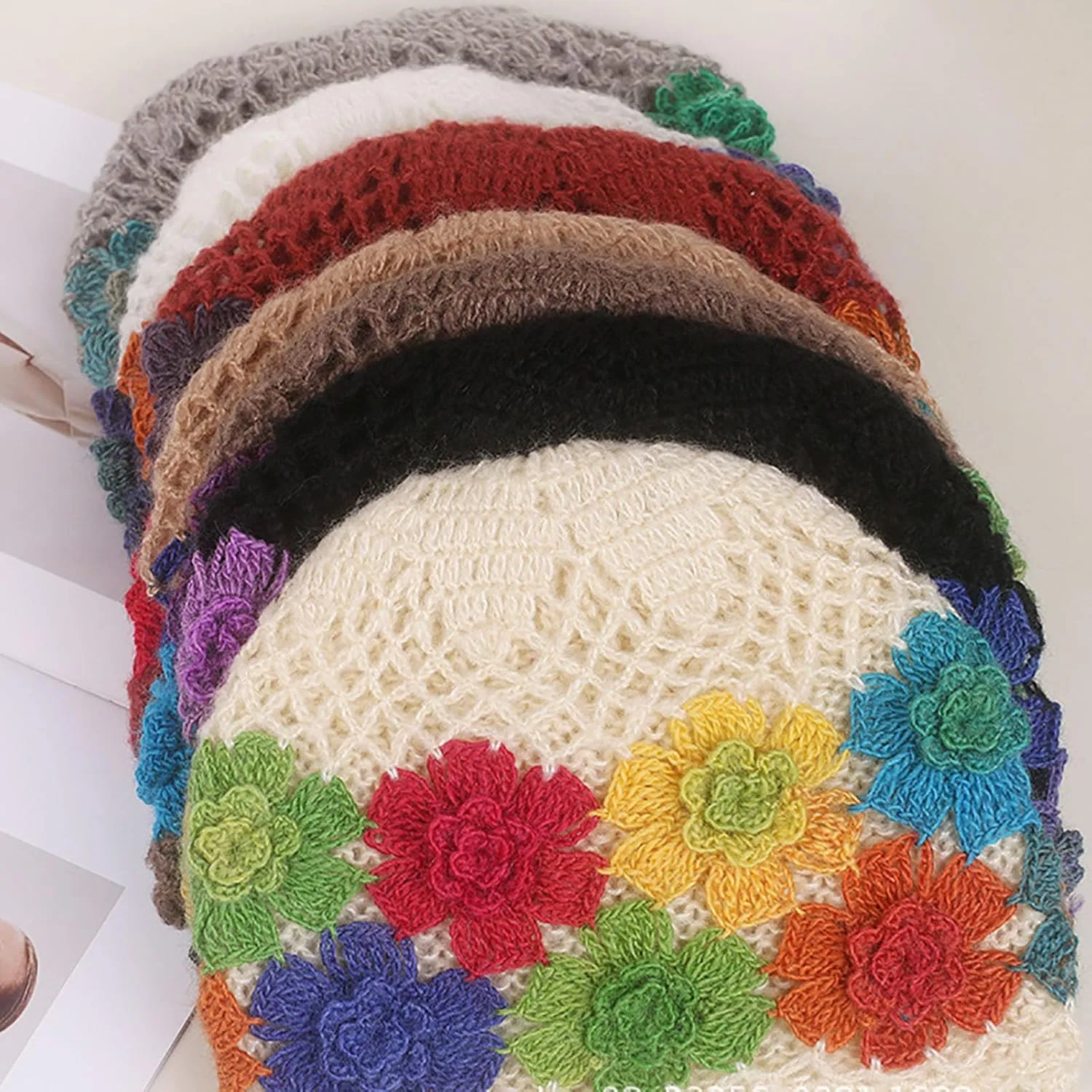 CORIRESHA Women's Boho Crochet Flower Beanie Handmade Cotton Hollow Out Y2k Summer Hat