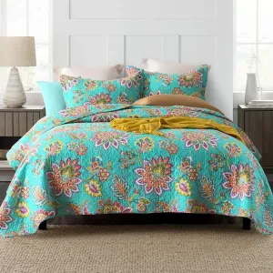 Cotton Bedspread Quilt Sets Reversible Bedding Coverlet Sets Comforter Paisley Floral Bedspread (Green Vintage Floral, King Size)