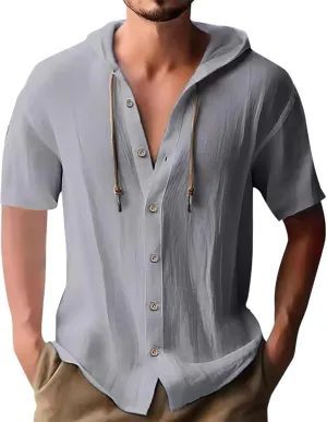 Cotton Hoodie Men Long Sleeve Hooded Beach Summer Lightweight Shirt Button Down Casual Oversized Workout Running Shirts