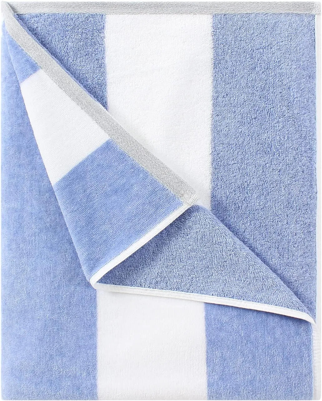 Cotton Oversized Beach Towel - Large 70 x 35 Inch Pool Towel, Blue Striped Quick Dry Swimming Cabana Towel