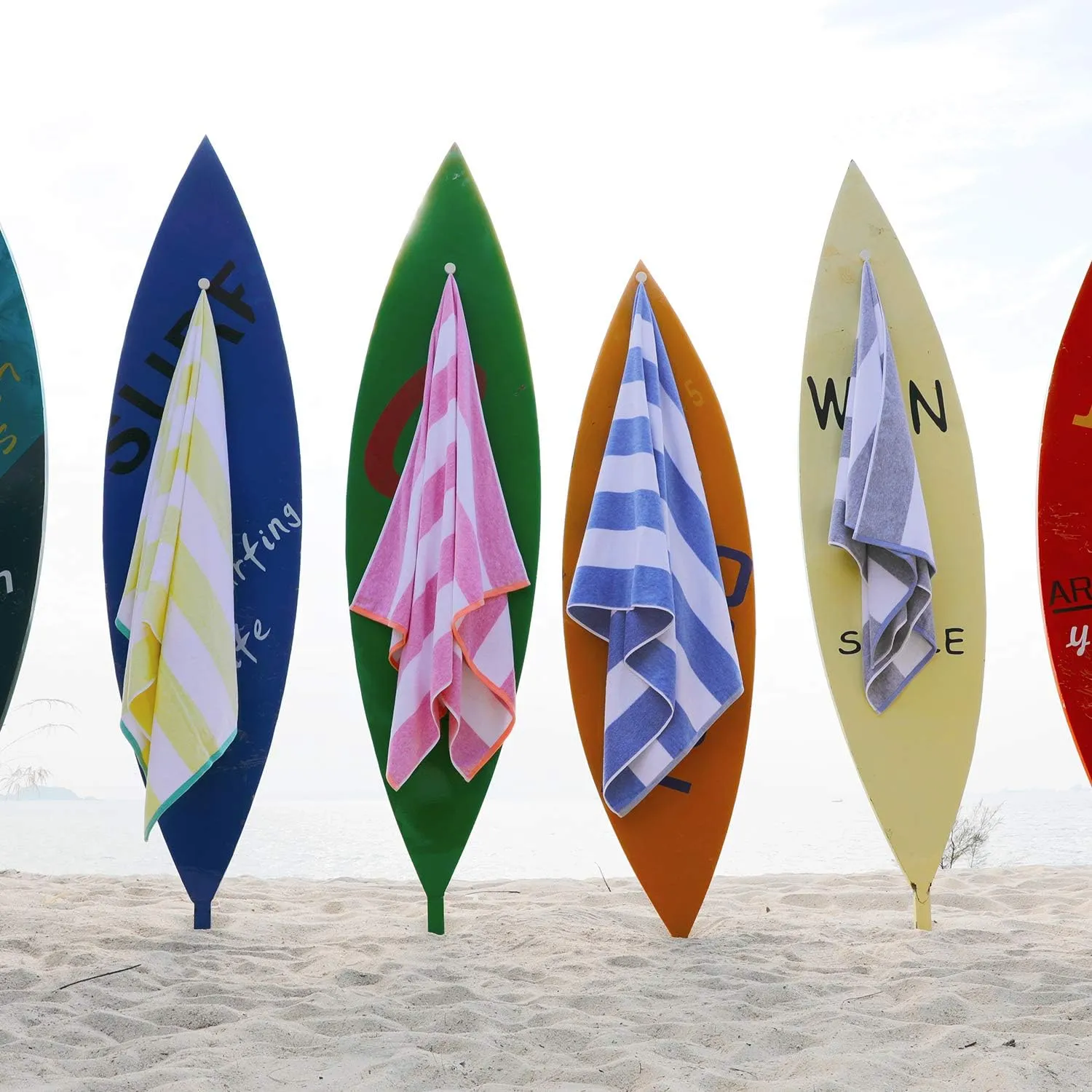 Cotton Oversized Beach Towel - Large 70 x 35 Inch Pool Towel, Blue Striped Quick Dry Swimming Cabana Towel