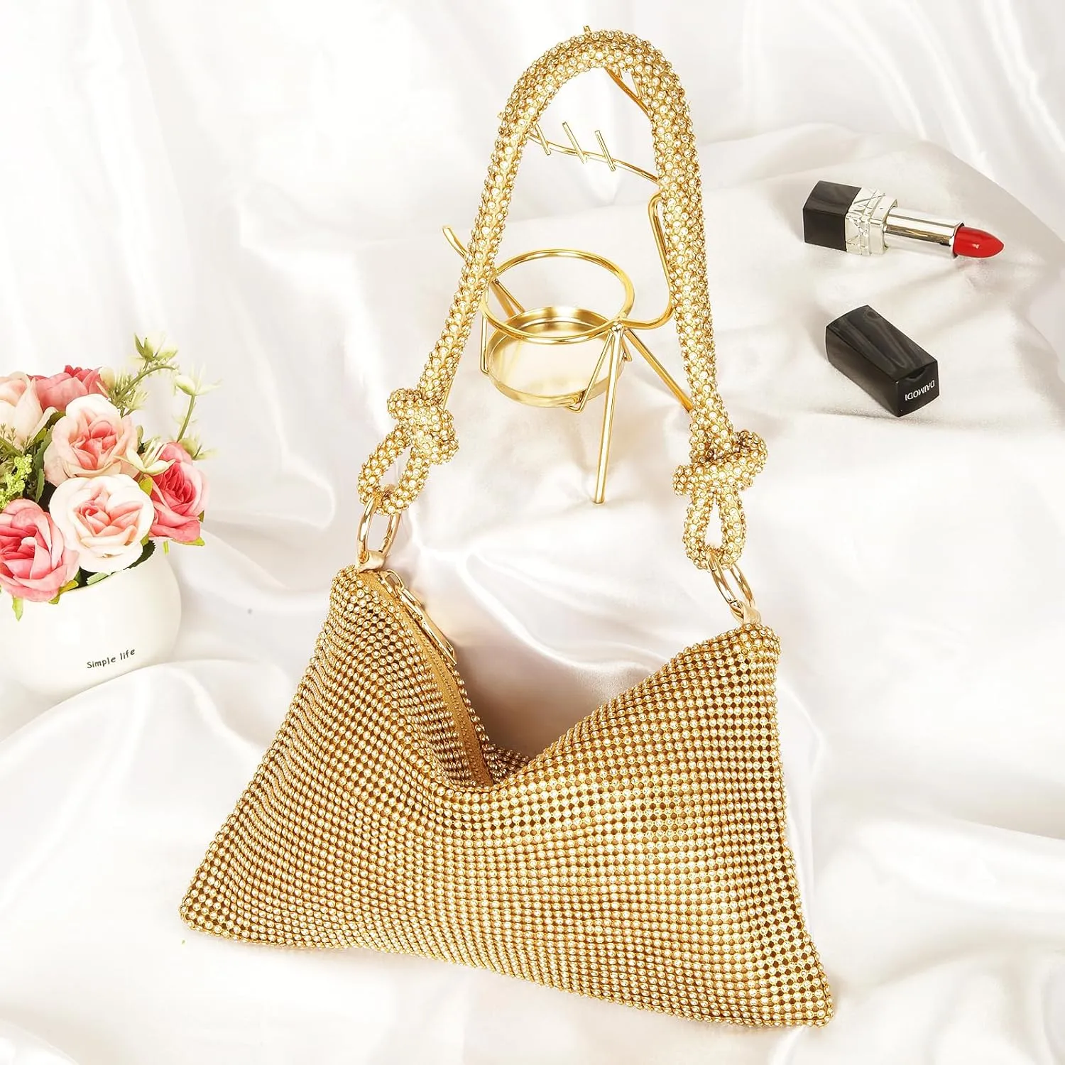 Covelin Womens Fashion Shiny Diamond Handbag Tote Shoulder Evening Bag