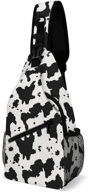 Cow Print Sling Bag Lightweight Crossbody Sling Backpack Casual Shoulder Chest Bag Purse Crossbody Fanny Pack for Women Men Runners Gym Hiking Anti Theft