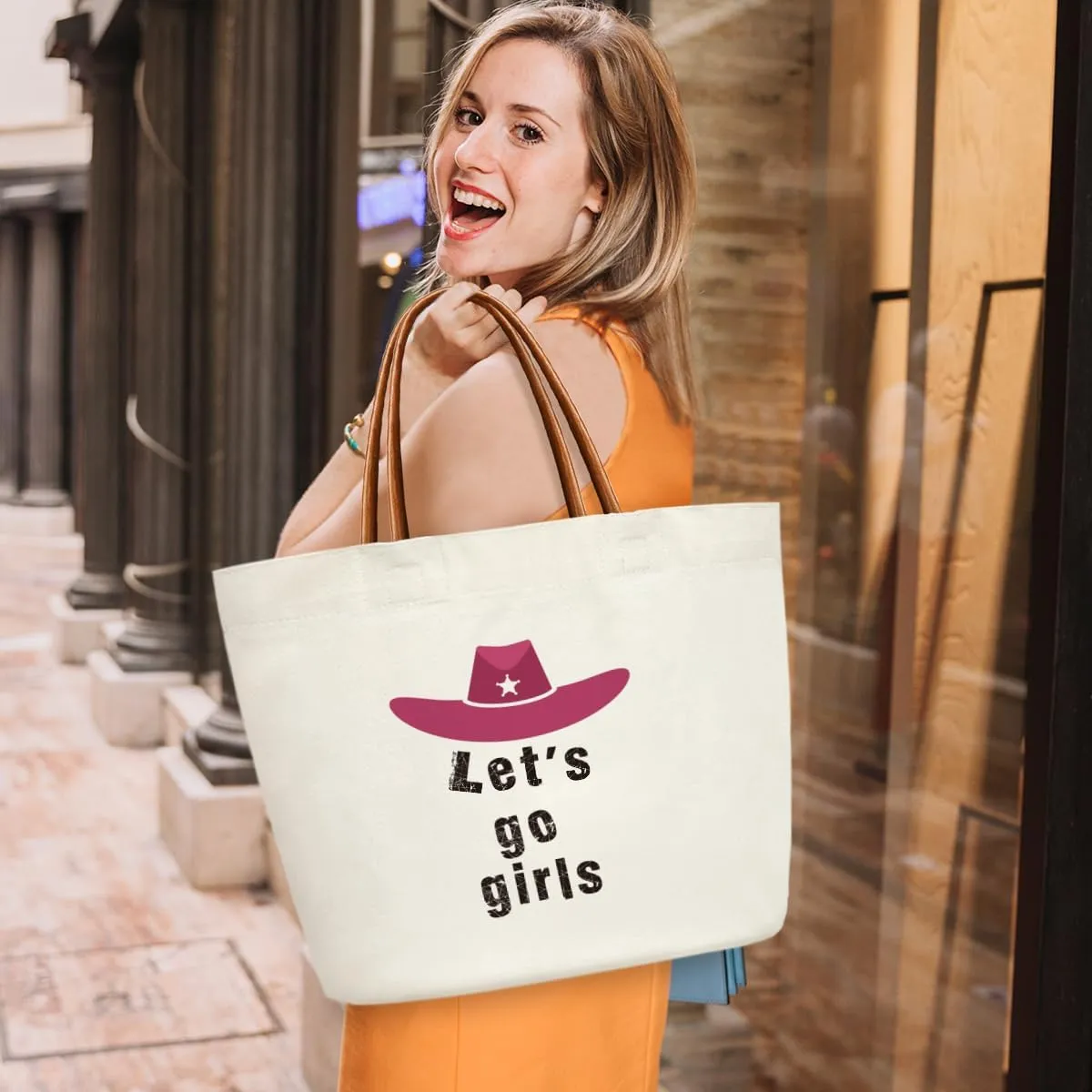 Cowgirl Gifts Canvas Tote Bag For Women, Reusable Grocery Shoulder Bag for Work Shopping Travel Gym, Birthday Gifts for Halloween Christmas Beach Bags Handbags for Mother Friends Teacher -SL03