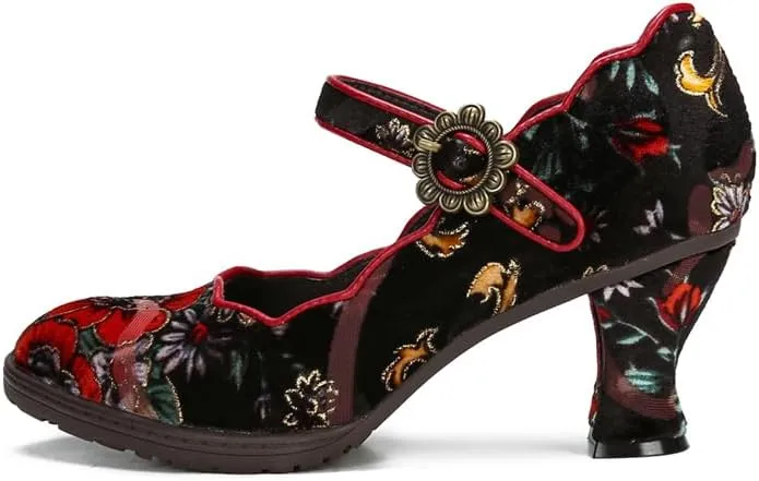 CrazycatZ Leather Mary Jane Shoes,Womens Patchword Pumps Vintage Mary Jane Shoes