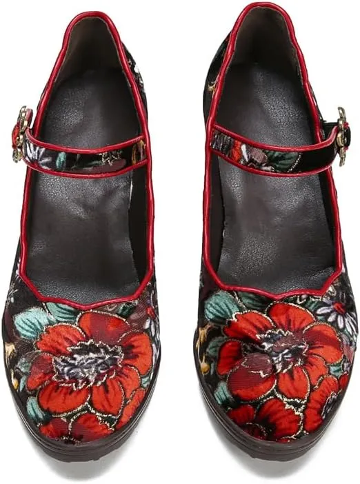 CrazycatZ Leather Mary Jane Shoes,Womens Patchword Pumps Vintage Mary Jane Shoes