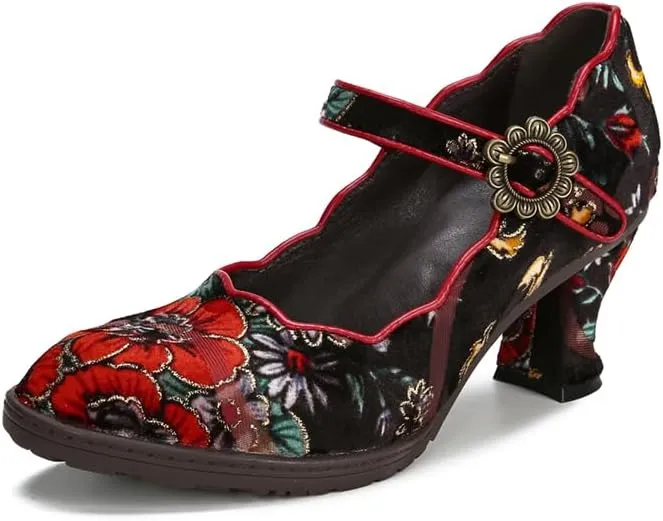 CrazycatZ Leather Mary Jane Shoes,Womens Patchword Pumps Vintage Mary Jane Shoes