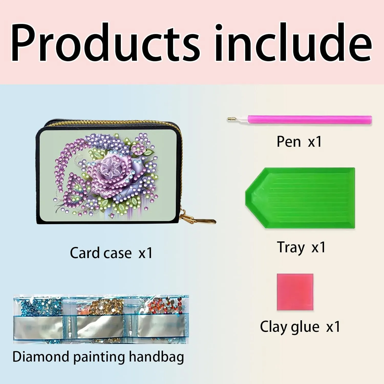 Credit Card Coin Holder, DIY Diamond Art Painting Leather Zipper Card Case Wallet for Women-2PCS-1