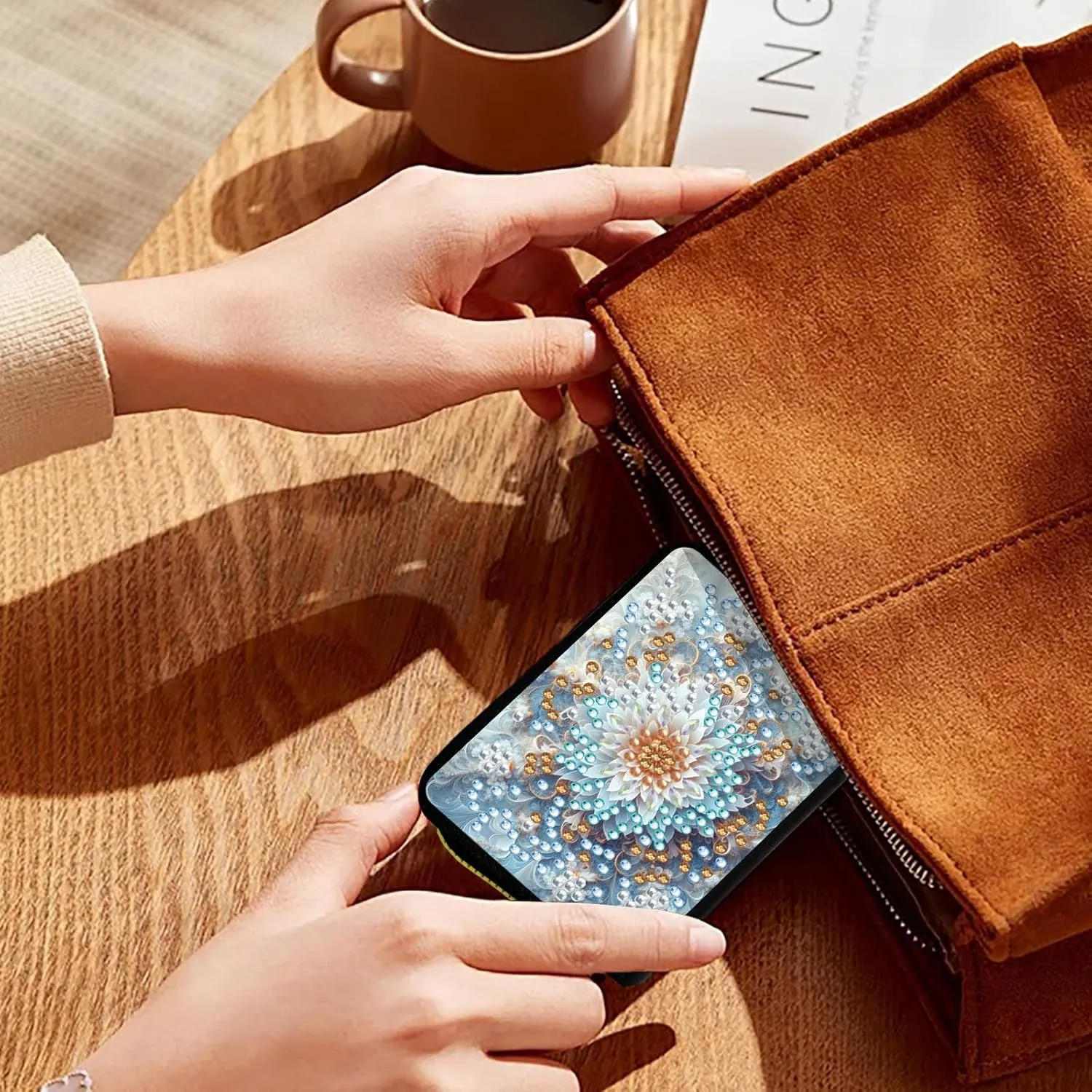 Credit Card Coin Holder, DIY Diamond Art Painting Leather Zipper Card Case Wallet for Women-2PCS-1