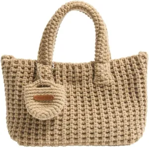 Crochet Tote Bag for Women with Wallet Small Cute Handbag Knitted Handle Bag Clutch Pouch Winter Knit Purse