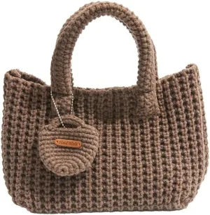 Crochet Tote Bag for Women with Wallet Small Cute Handbag Knitted Handle Bag Clutch Pouch Winter Knit Purse