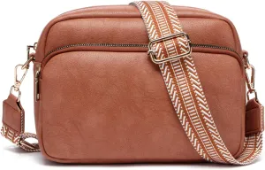 Crossbody Bags for Women, Small Cross Body Purse Vegan Leather Triple Zip Shoulder Handbag with Adjustable Wide Strap