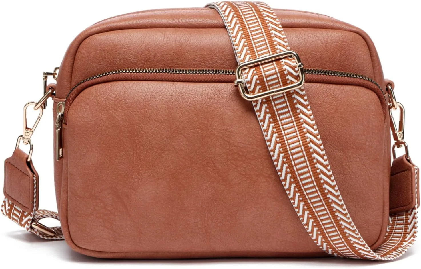 Crossbody Bags for Women, Small Cross Body Purse Vegan Leather Triple Zip Shoulder Handbag with Adjustable Wide Strap