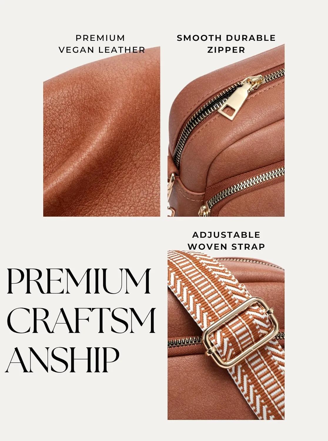 Crossbody Bags for Women, Small Cross Body Purse Vegan Leather Triple Zip Shoulder Handbag with Adjustable Wide Strap