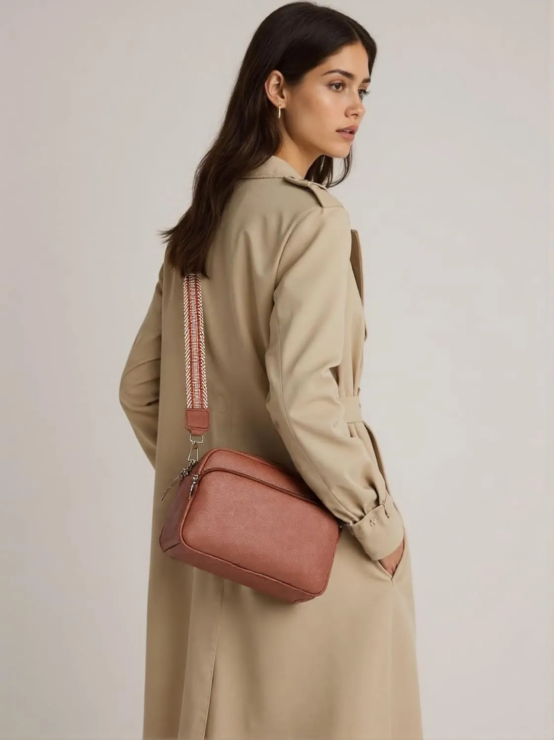 Crossbody Bags for Women, Small Cross Body Purse Vegan Leather Triple Zip Shoulder Handbag with Adjustable Wide Strap