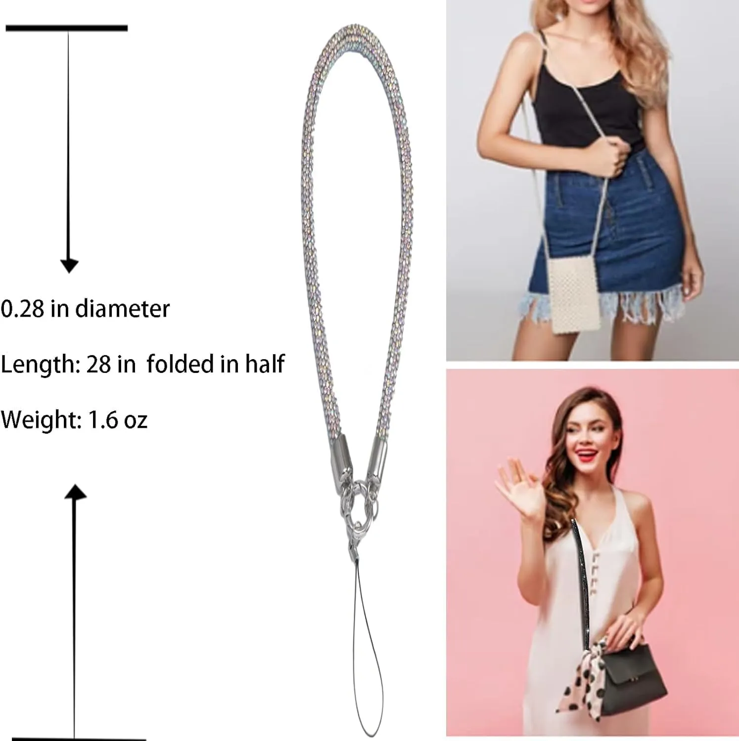 Crossbody for Phone Lanyard Chain Water Diamond Universal Lanyard Suitable for most mobile phones and bags (Champagne Gold)