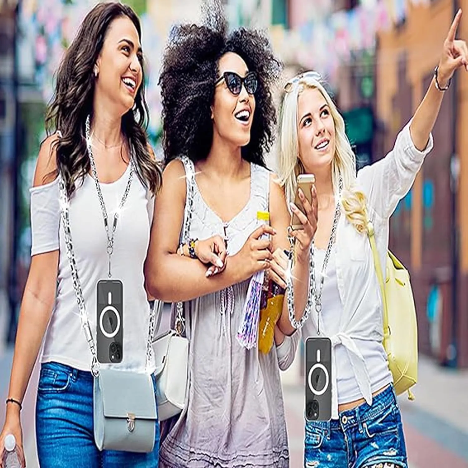 Crossbody for Phone Lanyard Chain Water Diamond Universal Lanyard Suitable for most mobile phones and bags (Champagne Gold)