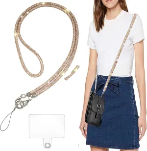 Crossbody for Phone Lanyard Chain Water Diamond Universal Lanyard Suitable for most mobile phones and bags (Champagne Gold)