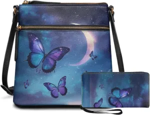 Crossbody Purses 2Pcs, Fashion Crossbody Messenger Bags with a Small Wallet Portable Easy to Carry for Work Travel