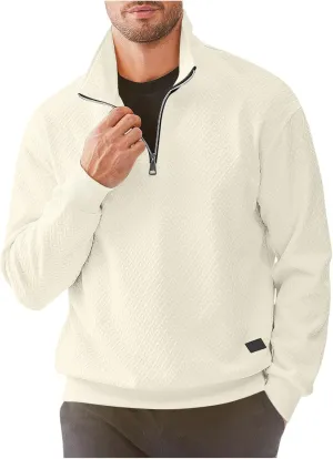 Ctreela Designer Textured Golf Shirt for Men Knit Polo Shirt Casual Long Sleeve Polo Sweater Dress 1/4 Zip Collar Shirts