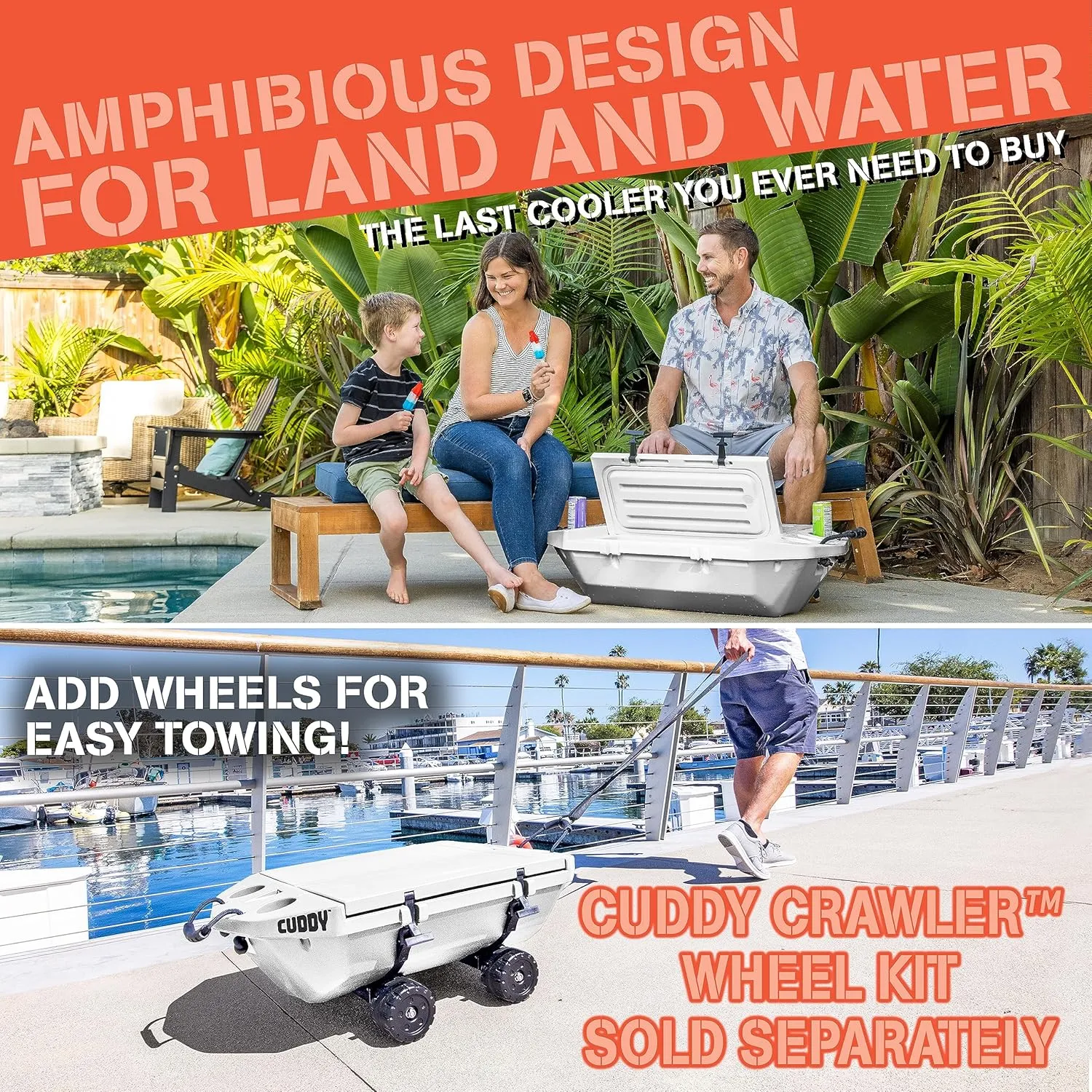 CUDDY Floating Cooler and Dry Storage Vessel for Land & Water – 40QT– Great for River, Beach, Kayak, Pool, & Lake - Multiple Color Options