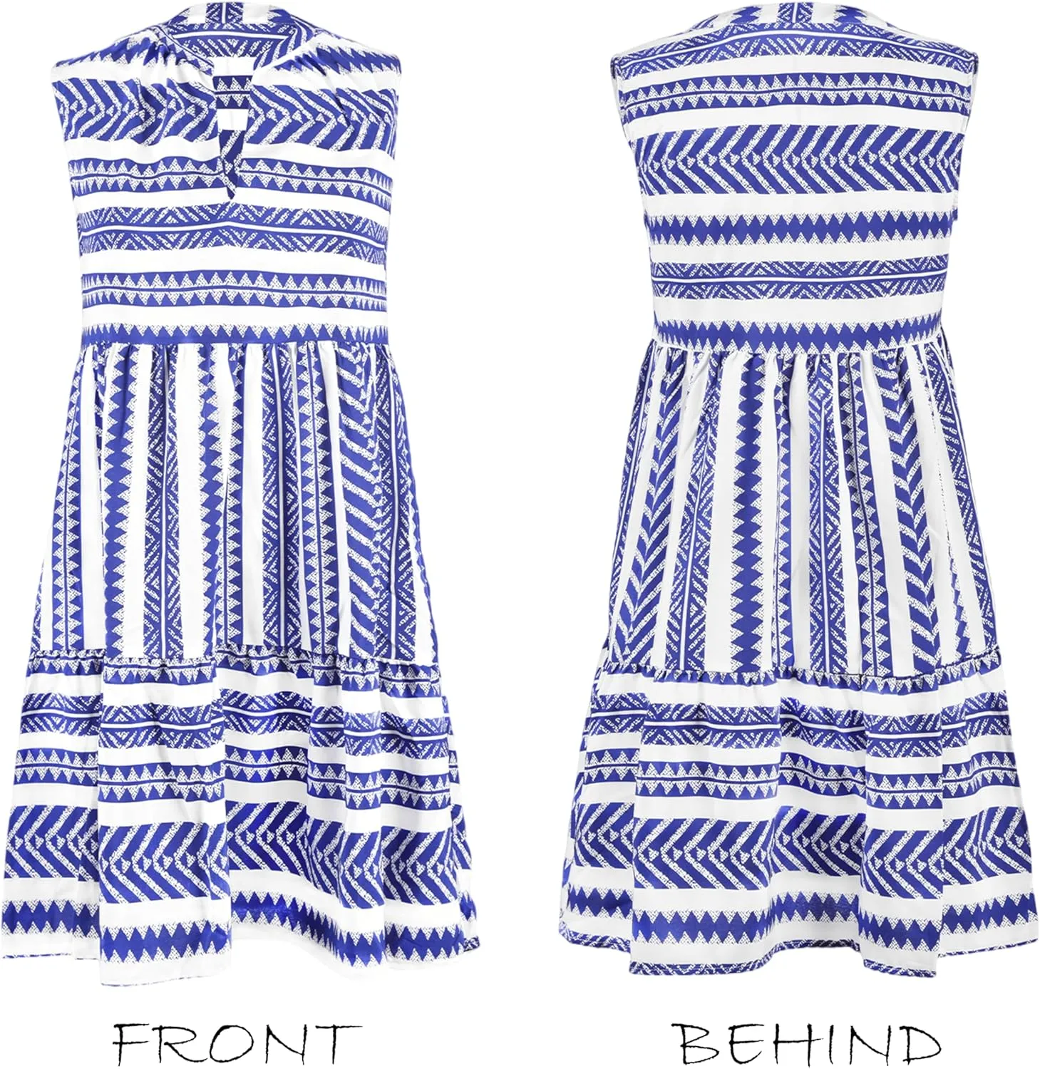 CUPSHE Women's Ruffle Beach Mini Dress Split V Neck A Line Sleeveless Geometric Stripe Tropical Leaf Pattern Summer Dresses