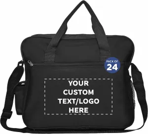 Custom Laptop Messenger Bags of 24, Personalized Bulk Pack - Perfect for Employees and For Everyday Use - Black