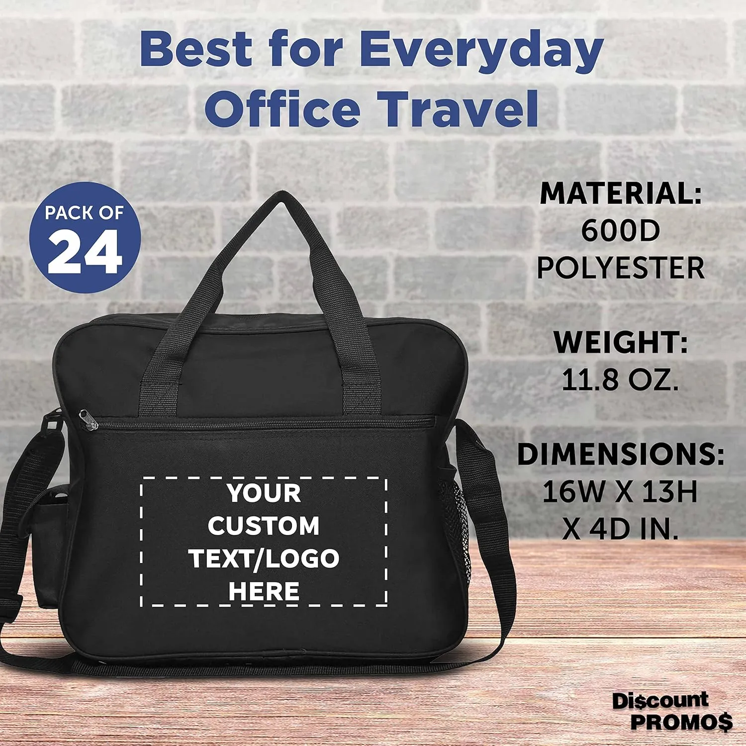 Custom Laptop Messenger Bags of 24, Personalized Bulk Pack - Perfect for Employees and For Everyday Use - Black