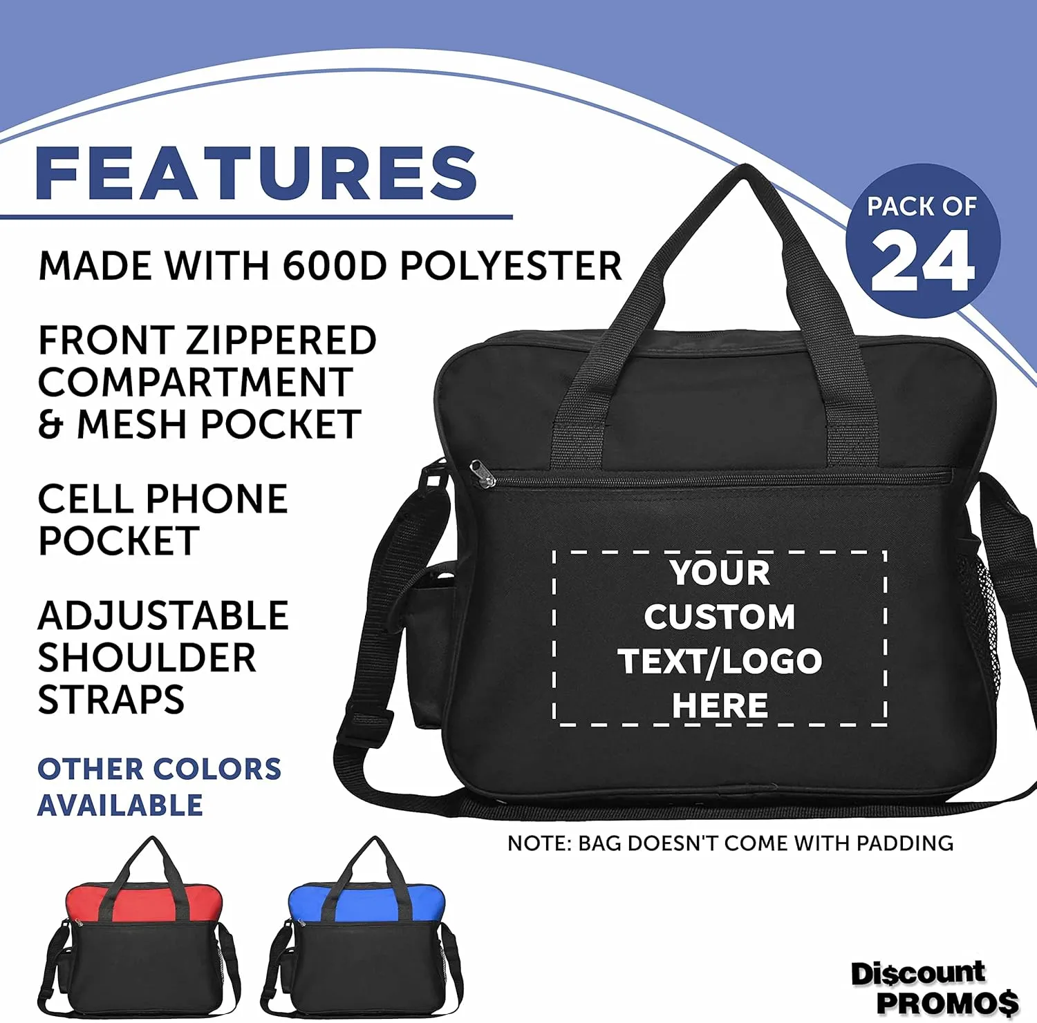 Custom Laptop Messenger Bags of 24, Personalized Bulk Pack - Perfect for Employees and For Everyday Use - Black