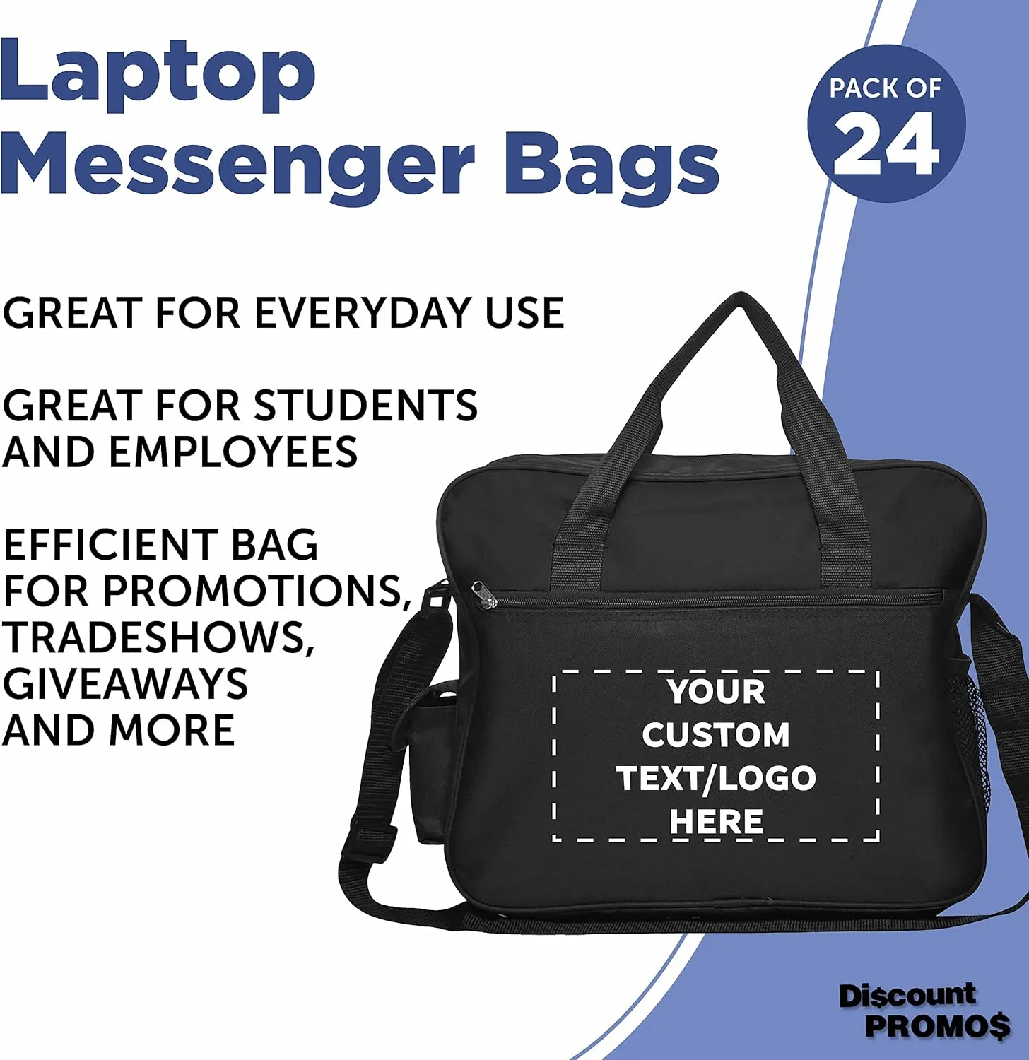 Custom Laptop Messenger Bags of 24, Personalized Bulk Pack - Perfect for Employees and For Everyday Use - Black