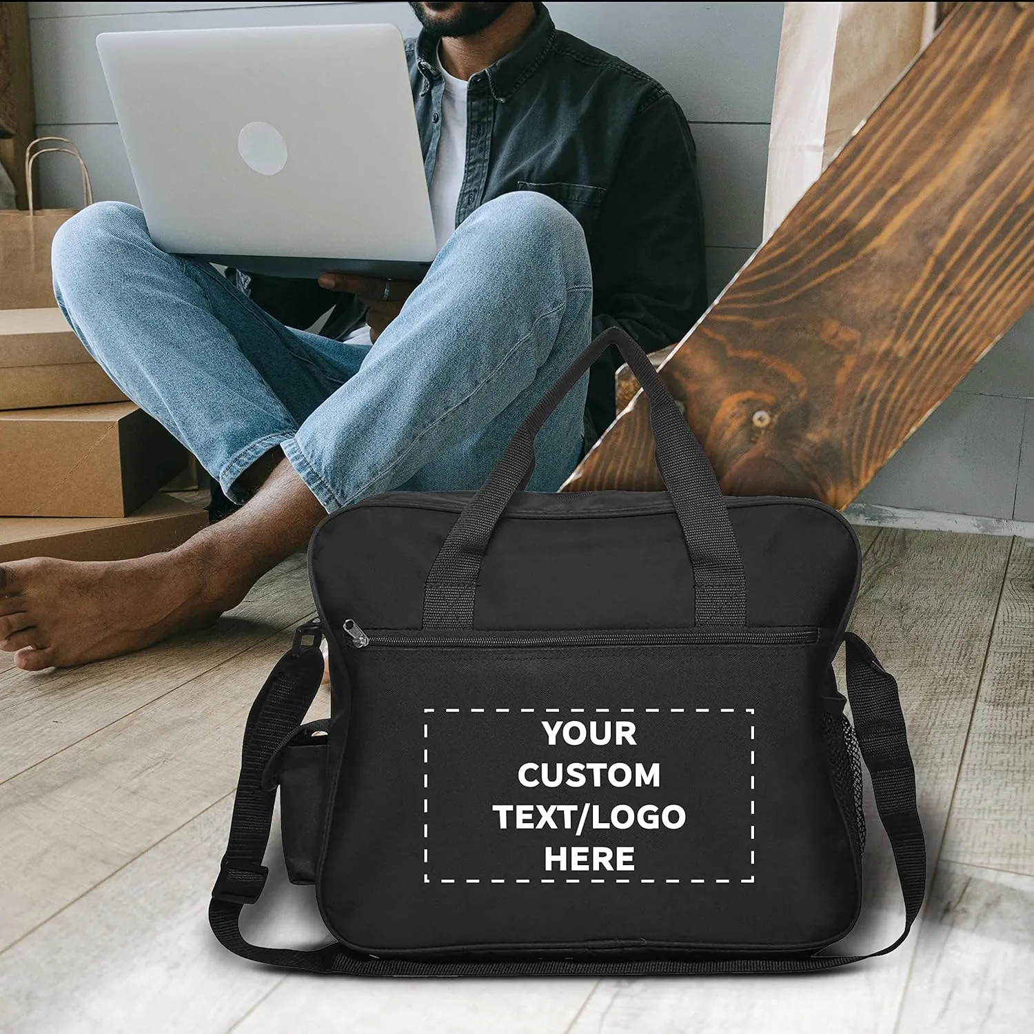 Custom Laptop Messenger Bags of 24, Personalized Bulk Pack - Perfect for Employees and For Everyday Use - Black